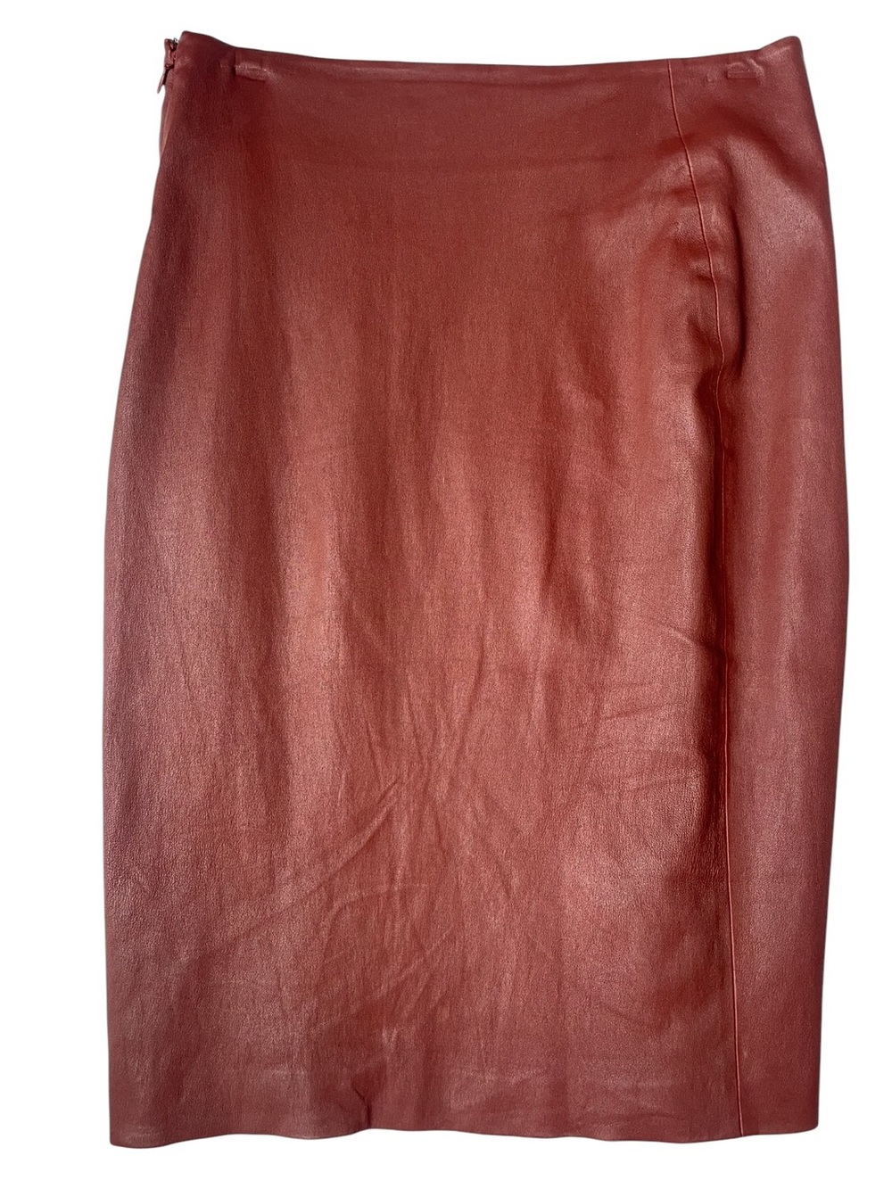Diane Von Furstenberg Burnt Terracotta Leather Pencil Skirt